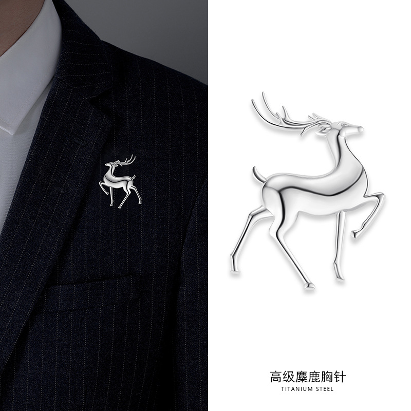 Brooch men's high-end suit corsage 2024 new fashion brand elk metal badge simple style pin accessories
