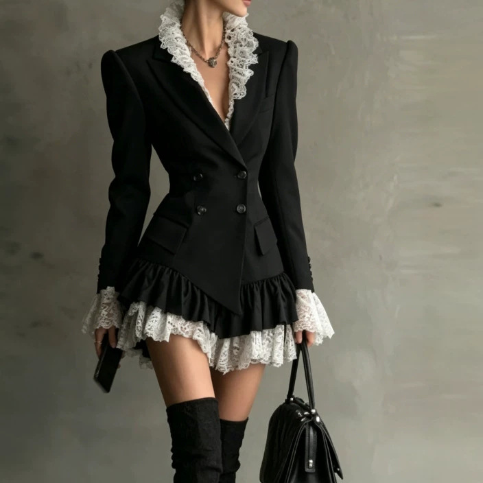 European and American Cross-Border Foreign Trade Spring and Autumn Stylish Commuter Blazer Dress with New Design and Color-Blocking Long Sleeves European and American Cross-Border Foreign Trade Spring and Autumn Stylish Commuter Blazer Dress with New Design and Color-Blocking Long Sleeves