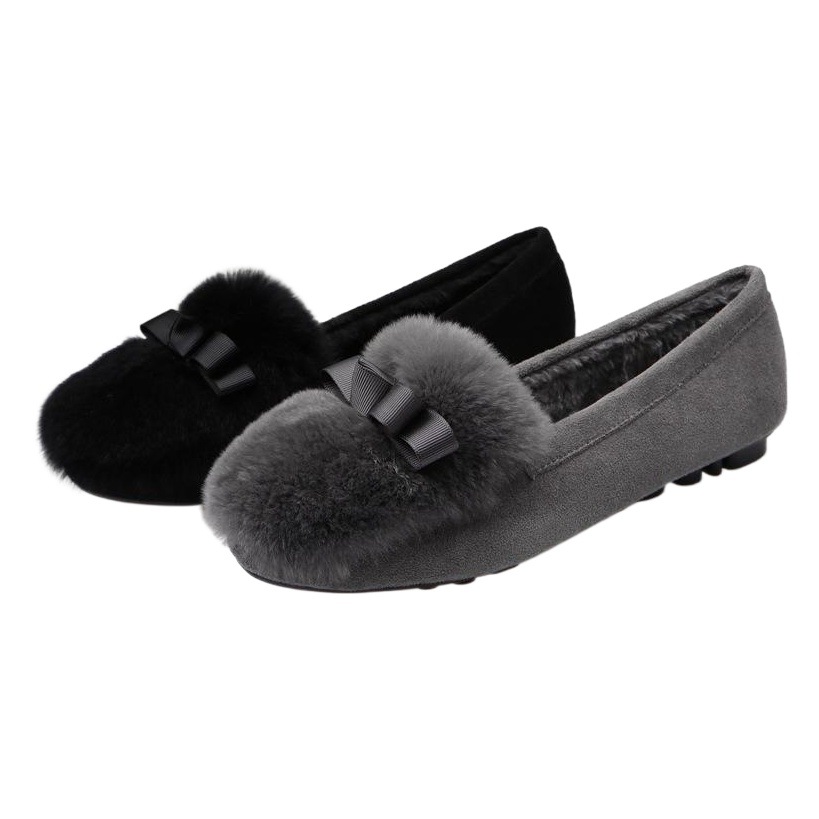 Zapatos de felpa de mujer forrados de lana 2023 Otoño e Invierno Nuevos zapatos de guisantes de boca baja zapatos planos de algodón forrados de lana a juego más el tamaño 41-43
