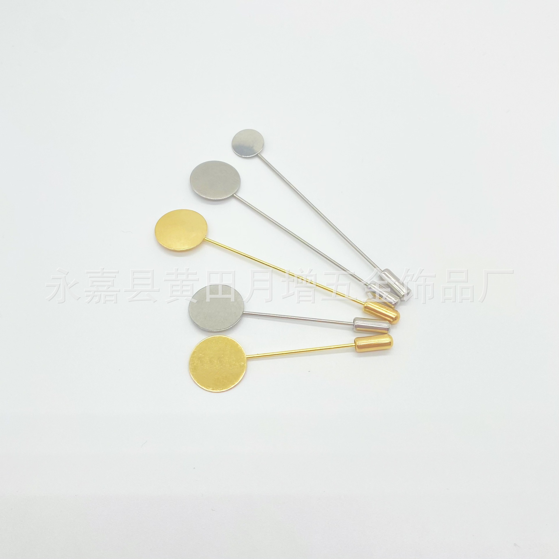 一字托盘胸针插花针不锈钢（铜）长短款圆片插针胸针DIY服装配件