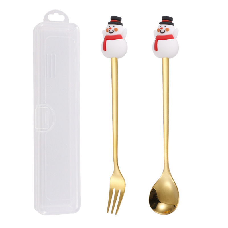クリスマススプーンセット クリスマス食器ギフト2点セット デザートスプーンとフォーク サンタクロースとトナカイのフィギュア付きスプーン|undefined