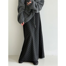 鹿西 法式复古斜纹毛呢半身裙女秋冬新款气质显瘦a字包臀长裙2102