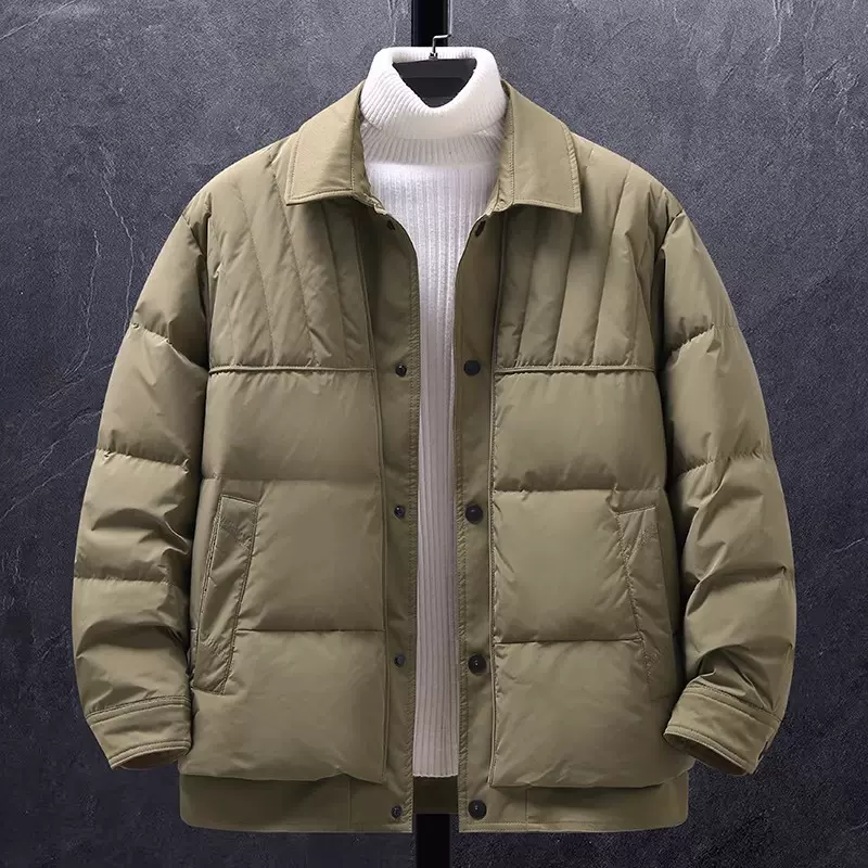 男士羽绒服外套加厚2025新款秋冬季宽松轻薄款设计感潮流翻领夹克