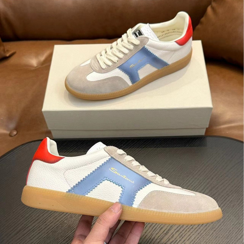 Cross-Border Santoni High-End Men's Casual Sneakers, Genuine Leather Cow Suede, Trendy Collegiate Style, Versatile Men's Sneakers