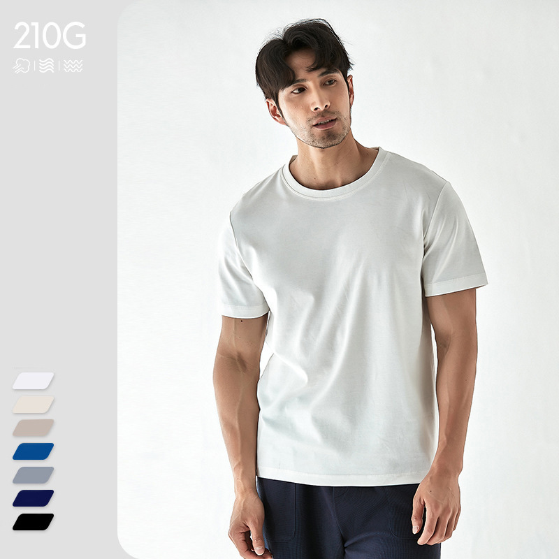20-Color High-End 40-Count Double Yarn Xinjiang 210g Heavy Cotton Short-Sleeve T-Shirt for Men and Women, Couple Style, Solid Color Basic Style