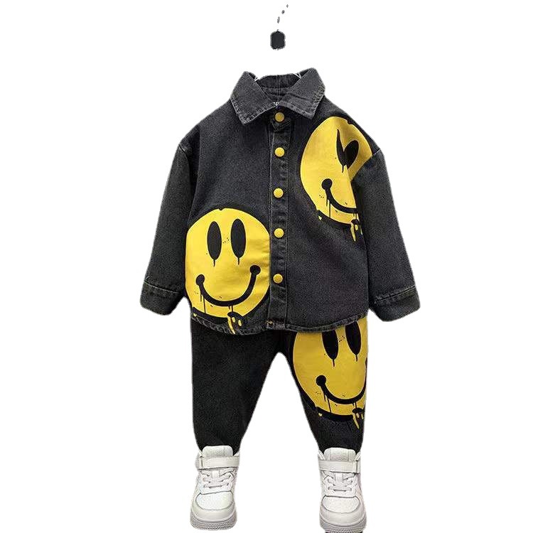 Berniukų kaubojus, besišypsantis veidas, naujas 1–3 metų 2 marškinėlių dviejų dalių rinkinys, madingas kūdikiams pavasariui ir rudeniui_voghion.com