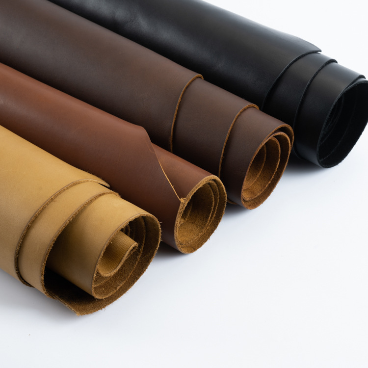 广州创越皮革现货直销粒面油珠皮头层真牛皮手工鞋材箱包皮具表带