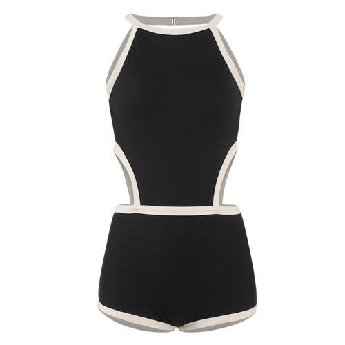 Cross-border wholesale new hot spring backless belly-covering black one-piece fashion conservative student backless swimsuit for women