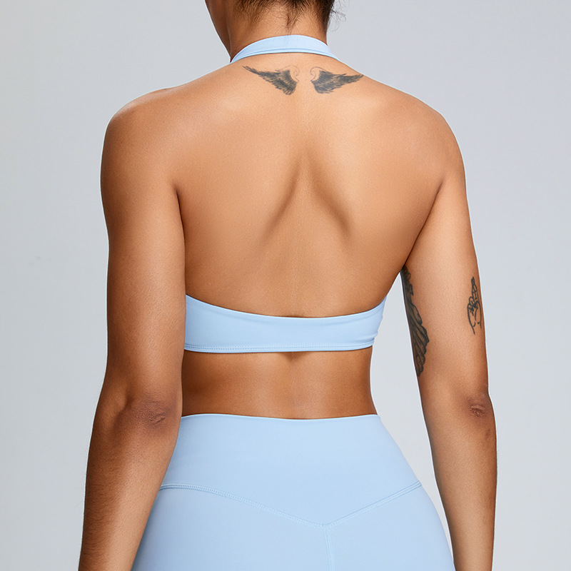 Europa y los Estados Unidos desnudos cuello colgante hermosa ropa interior deportiva de secado rápido ropa de ejercicio de alta resistencia a prueba de choque sujetador de yoga