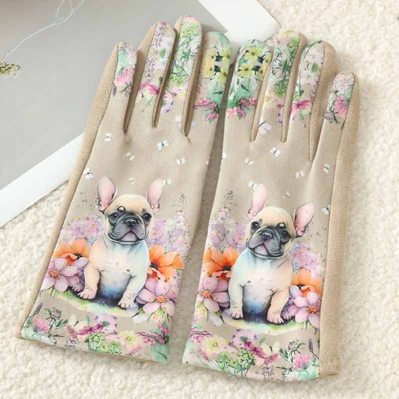 Gato lindo 3D pintura al óleo guantes de seda estilo japonés mujer invierno grueso guantes de calor al por mayor