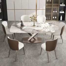 家用小户型长方形岩板餐桌家餐椅意式轻奢亮光岩板餐桌椅组合饭桌