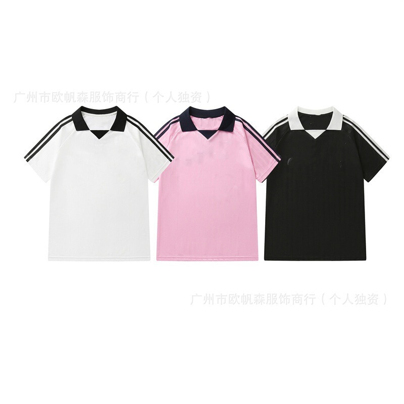 2025 European and American Trendy Brand New Li Charen Same Style a Family Original Letter Print Men's and Women's Same Style Lapel Jersey T-Shirt