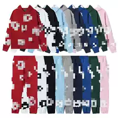 Cross border popular European plus size hot selling autumn and winter new foam printed hooded sweatshirt pants set factory wholesale