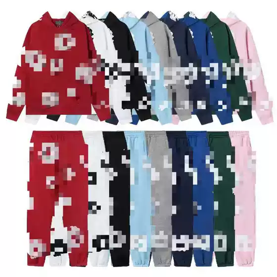 Cross border popular European plus size hot selling autumn and winter new foam printed hooded sweatshirt pants set factory wholesale