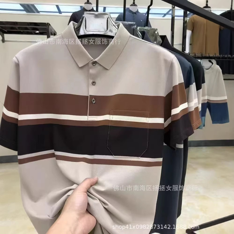 Cross-Border Foreign Trade Factory Cheap Export Polo Shirts for Middle-Aged Men, Short-Sleeved Men's Polo Shirts, Business Gentleman Style