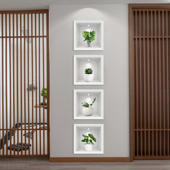 跨境專供4片裝簡約風格仿真清新植物盆栽貼畫客廳玄關裝飾pvc貼紙