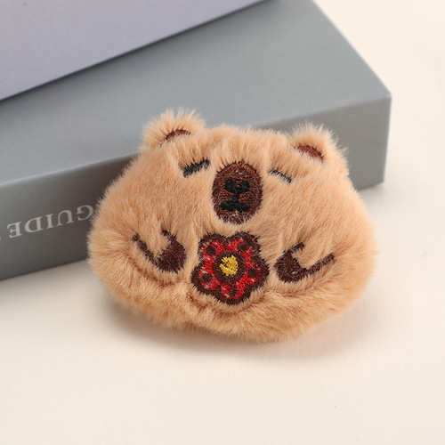 New Cute Capybara Pin Accessory Cartoon Plush Bear Hair Clip Keychain Student Gift Pin
