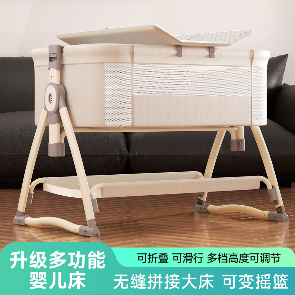 Cama de bebé móvil multifuncional cama de cuna plegable para recién nacidos mesa de pañales portátil empalmado cama grande cama de bebé