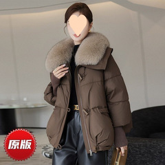 Down cotton jacket 2025 winter new fashionable thickened Korean version short loose wool collar cotton jacket cotton jacket