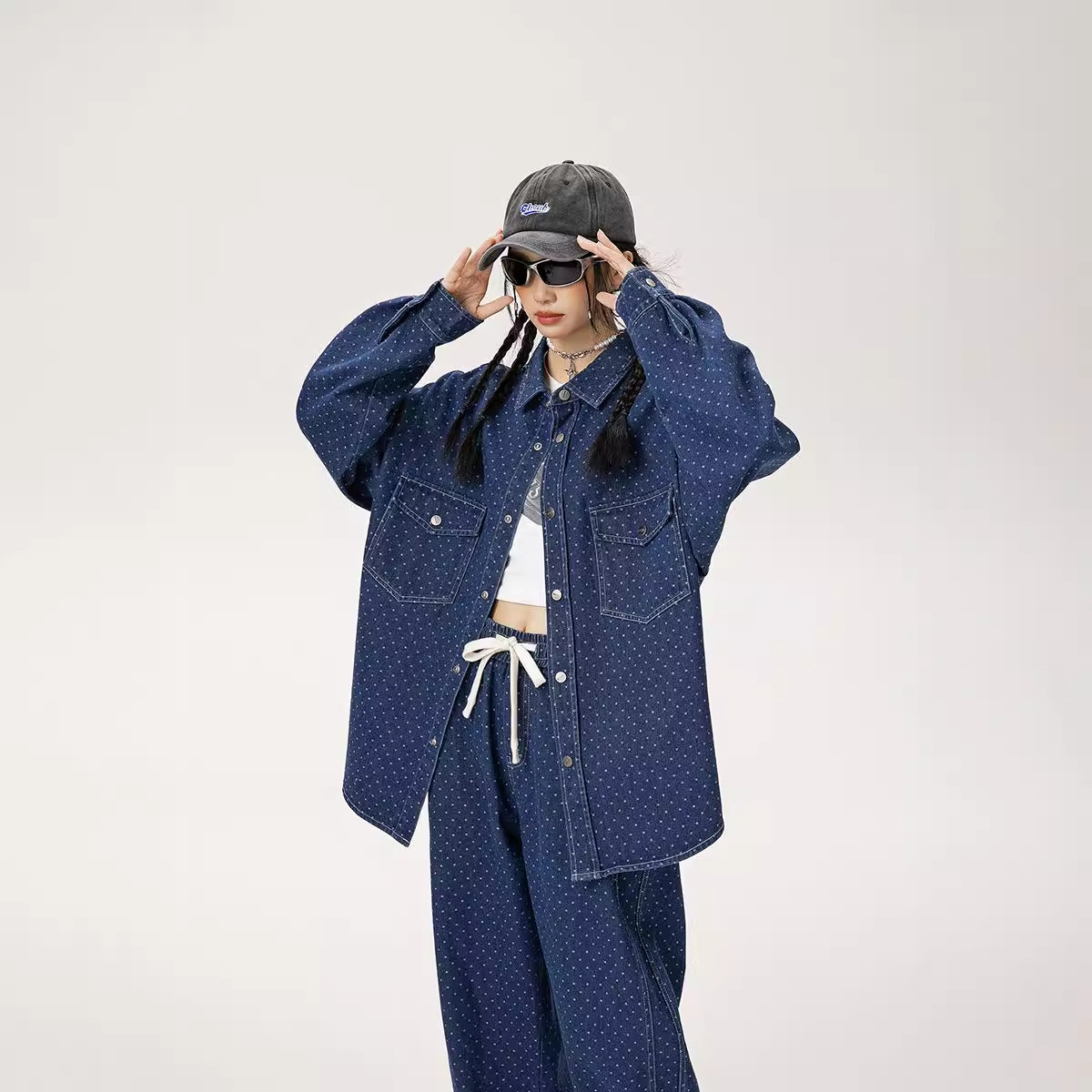 Autumn shirt, set, jeans for men and women, denim trousers, for beloved 3