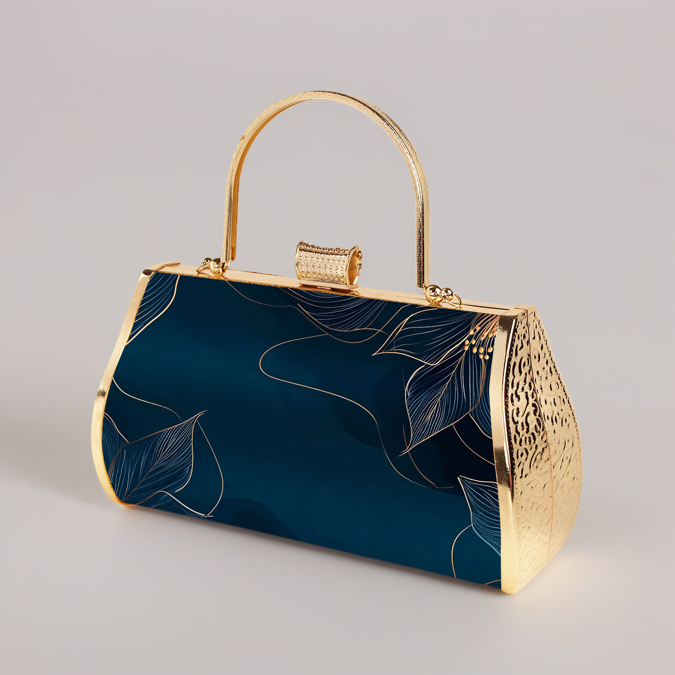 Pochette da sera elegante smeraldo con motivi floreali oro_voghion.com