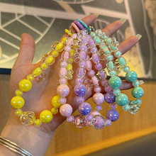 网红手工亚克力兔子头串珠挂件彩色珠子汽车钥匙链挂件防丢手机链