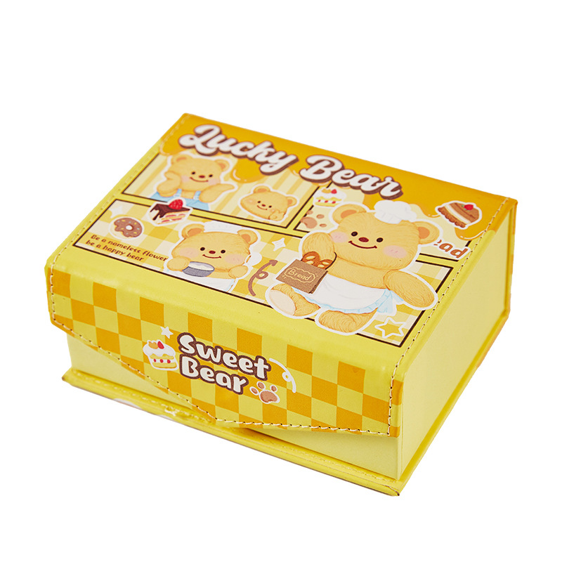 Lucky Bear cuero caja de tarjetas pu de alto valor facial joven corazón de dibujos animados a prueba de polvo estudiantes de tarjetas magnéticas caja de almacenamiento de escritorio