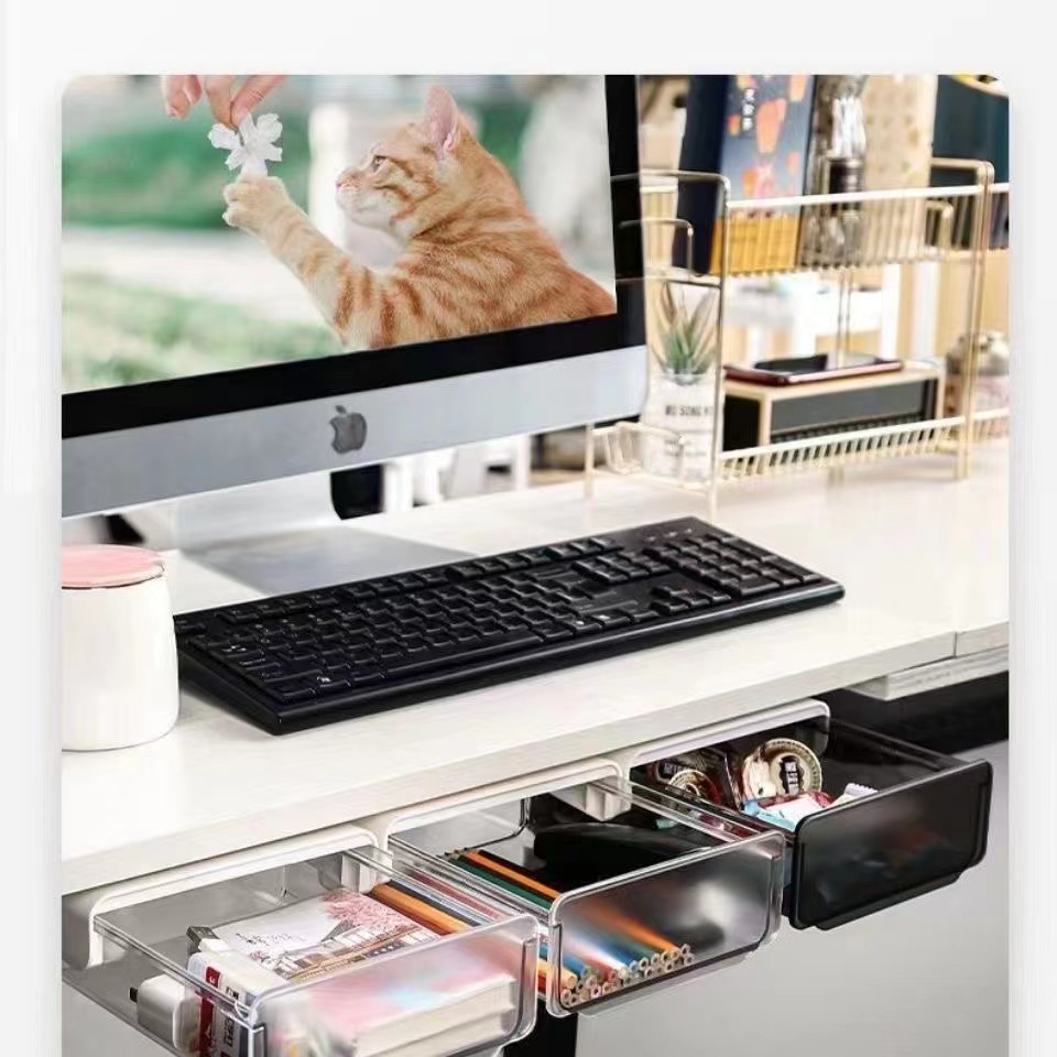Debajo del escritorio caja de almacenamiento del cajón Oficina escritorio organizador escritorio Fondo papelería invisible ponche libre rack de almacenamiento