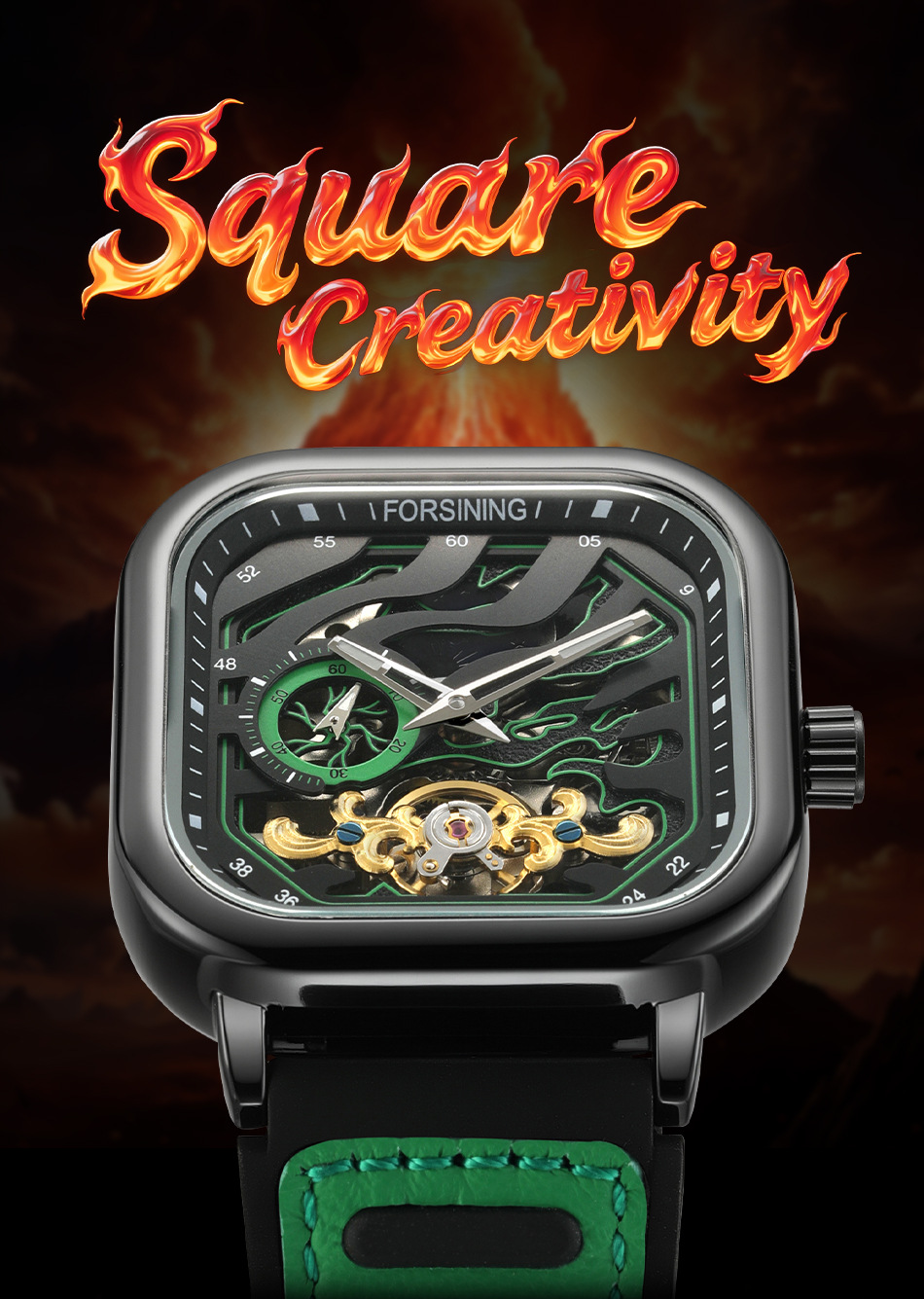 Automatic Mechanical Square Watch European Style Men’s Clock_voghion.com