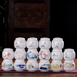 哑光茶叶罐陶瓷小号茶叶包装盒药材储物罐密封罐迷你随身罐批发