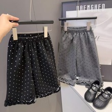 2025秋新款童裝韓版女童波點木耳邊褲子兒童寬松休閑闊腿褲