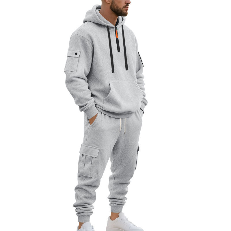 American Autumn And Winter Heavy Loose Men's Tooling Outdoor Commuting Casual Fleece Warm Sweater Tooling Sweatpants Set_viptrois.com