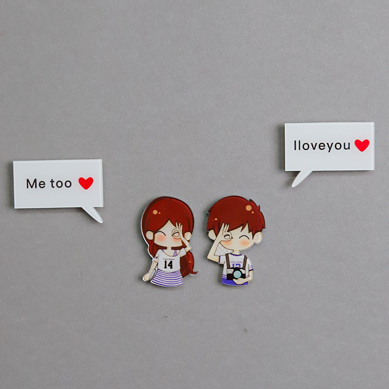 Personajes de dibujos animados pareja de acrílico adsorción pegatinas de refrigerador EVA alfanuméricos pegatinas de refrigerador DIY pegatinas magnéticas decoración