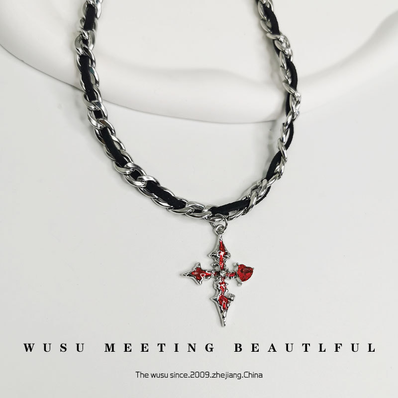 Diablo Cross Hip-Hop Men's Collarbone Chain Niche Design Women's Necklace Cold Sweet Cool Sweater Chain Jewelry
