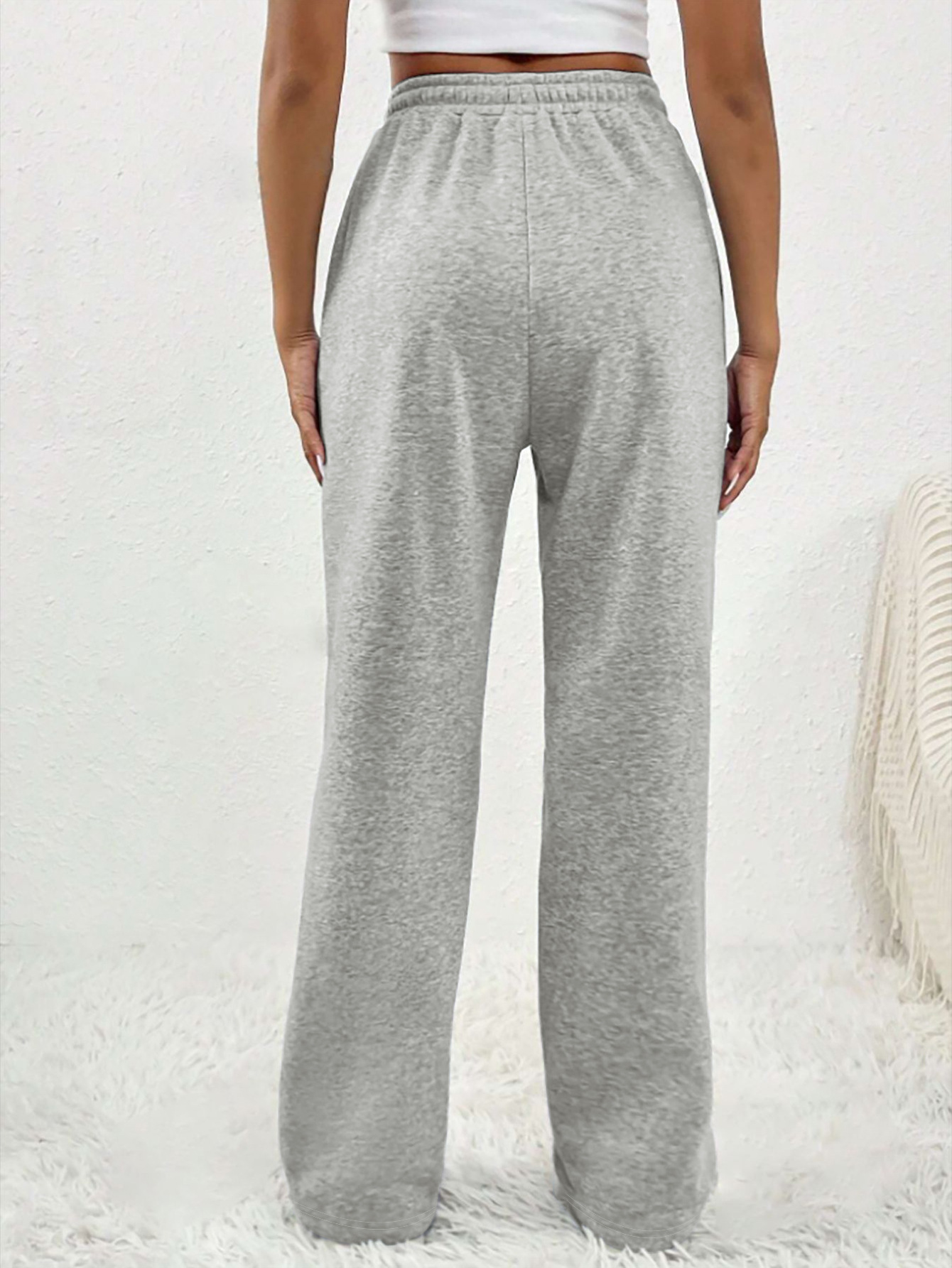 Pantalones anchos casuales de moda para mujer, estilo americano, con rayas verticales grises y cordón, para Amazon transfronterizo (Europa y América) image 3