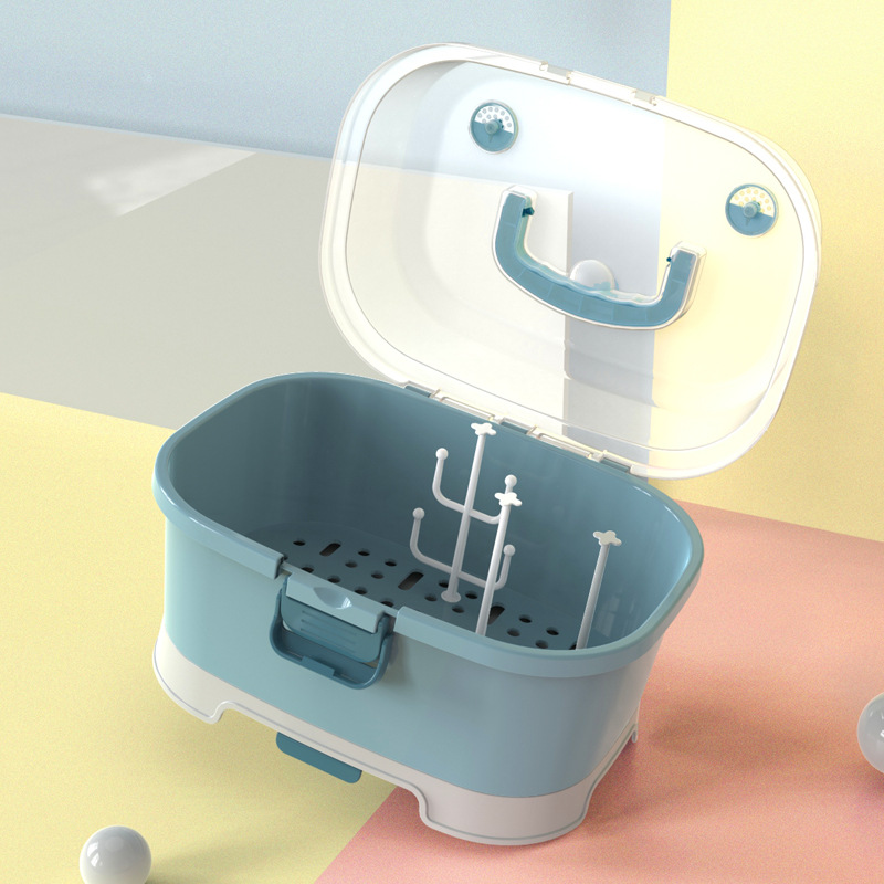 Large Baby Bottle Storage Box Portable Baby Utensil Storage Container Drainage Dustproof Drying Rack Powdered Milk Box