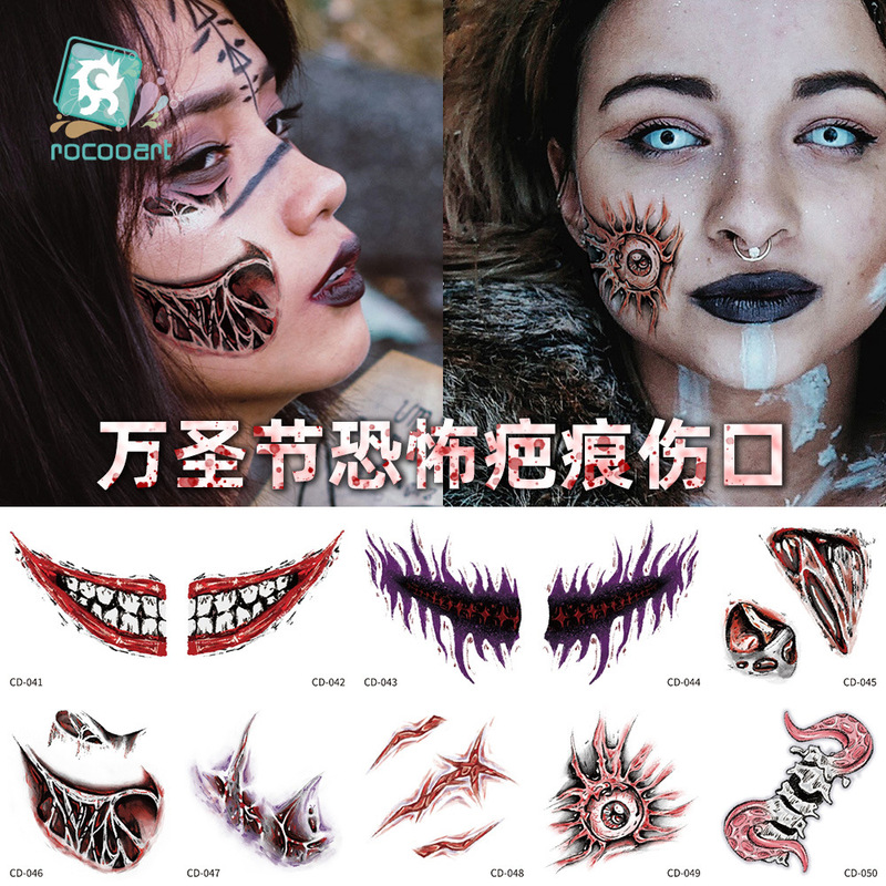 New Cross-Border Halloween Big Mouth Tattoo Stickers Horror Thriller Spider Stickers Waterproof DIY Face Tattoo Stickers