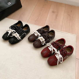 内增高5cm~阿甘鞋2025秋冬新款休闲百搭运动复古系带真皮德训鞋女