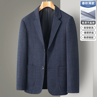 Men's Suit Jacket Business Plaid Suit Spring and Autum Middle-Aged Dad's Single Suit Top Formal Wear 2024 New Style