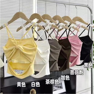 Pure Desire Hot Girl Beautiful Back Camisole Women's Sexy Outerwear with Breast Pad Slimming Design Sleeveless Top Summer