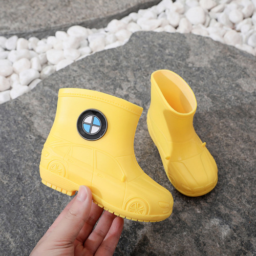 Children's Rain Boots Baby Water Shoes Four-Season Rubber Shoes Kindergarten Primary School Students Mid-Calf Cartoon Car Boys and Girls Rain Boots