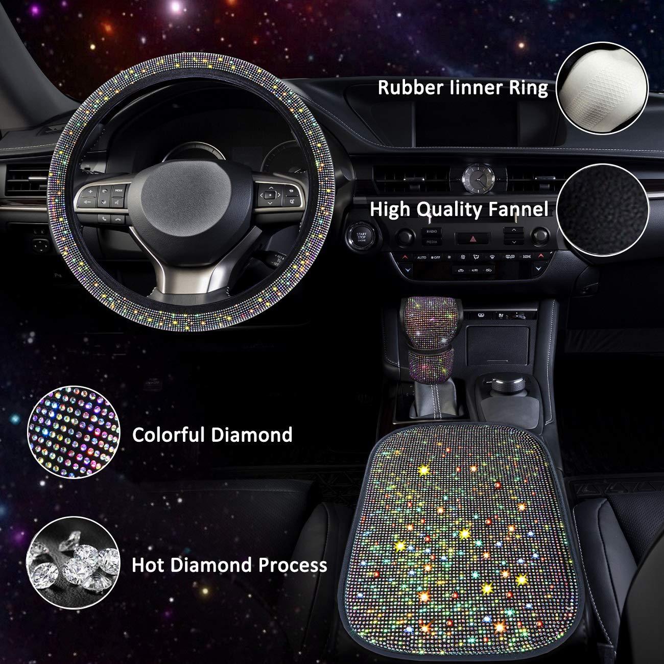 New Fashionable Full-Diamond Car Steering Wheel Cover for Women, Universal Crystal Flash Diamond Anti-Slip Handlebar Cover for All Seasons