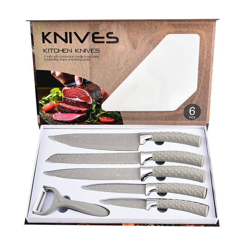 Cuchillo de mango de diamante de acero inoxidable 6 piezas cuchillo negro cuchillo de fruta cuchillo de cocina cuchillo de cocina cuchillo de cocina caja de regalo