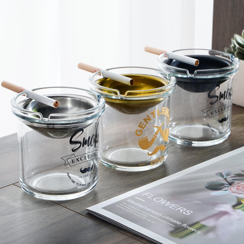 깔때기 재떨이 가정용 스테인레스 스틸 유리 안티 플라이 애쉬 뚜껑 사무실 재떨이 개인화 된 패션 담배 컵