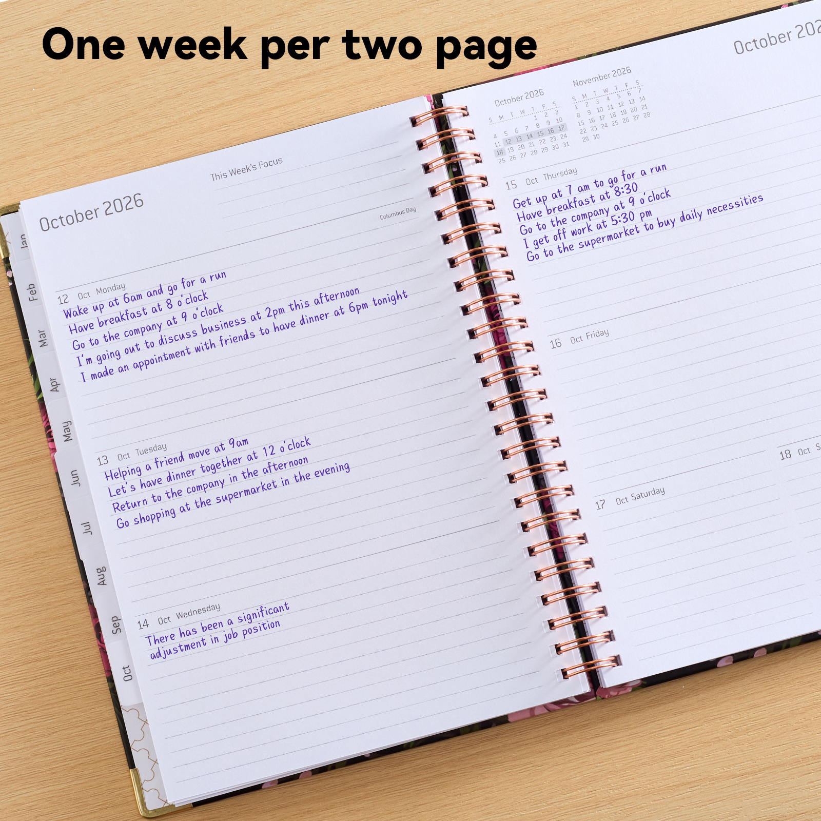 Agenda 2026 de Amazon para Comercio Transfronterizo, Formato A5, Índice de Páginas con Giro Lateral, Calendario Semanal en Inglés, Cuaderno Espiral