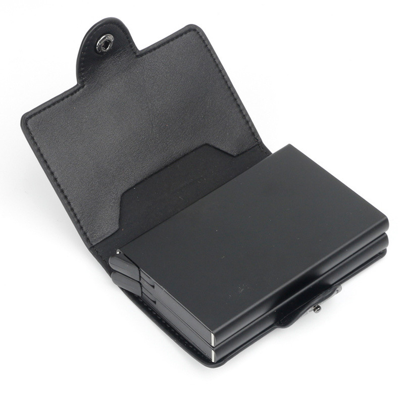 Comercio exterior transfronterizo RFID titular de la tarjeta de metal de aluminio de doble capa PU caja de tarjeta cardwallet anti-desgaussing láser LOGO