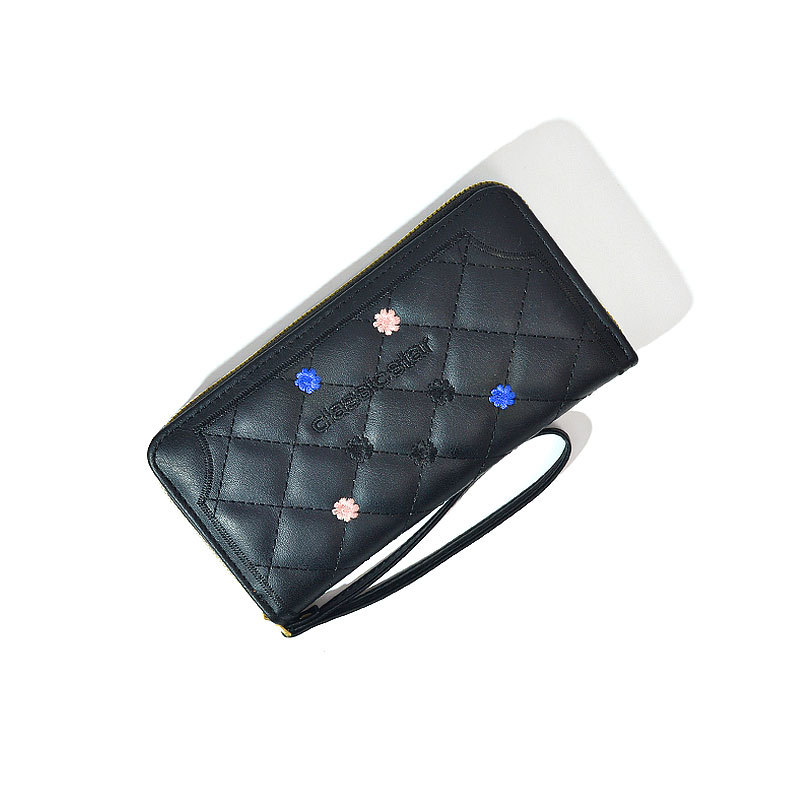 Cartera larga con cremallera, estilo coreano, con detalles en contraste