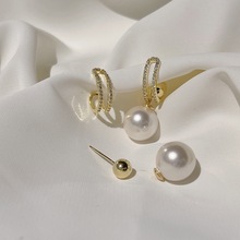 抖音同款一款多戴气质珍珠镶钻耳环可拆淑女唯美个性耳钉耳环批发
