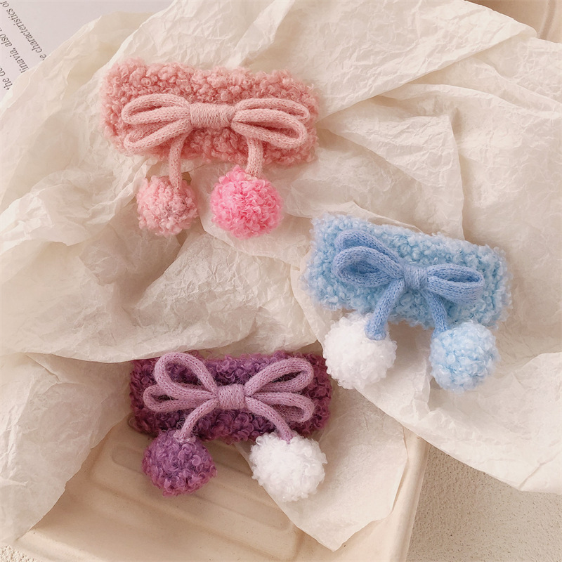 Diario de color ~ otoño y invierno arco pelusa pinzas de cabello para mujeres adorables lateral frises pinzas de cabello BB bola de cabello