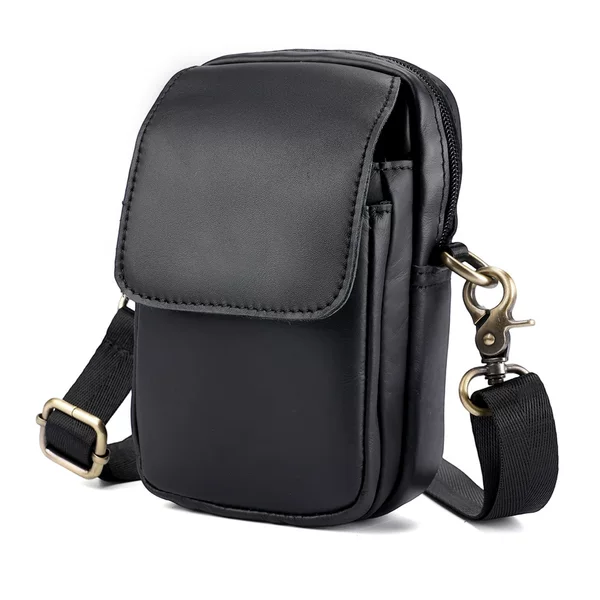 3621 Cowhide Genuine Leather Waist Bag Men's Student Sports Outdoor Backpack Small Simple Lightweight Small Crossbody Black